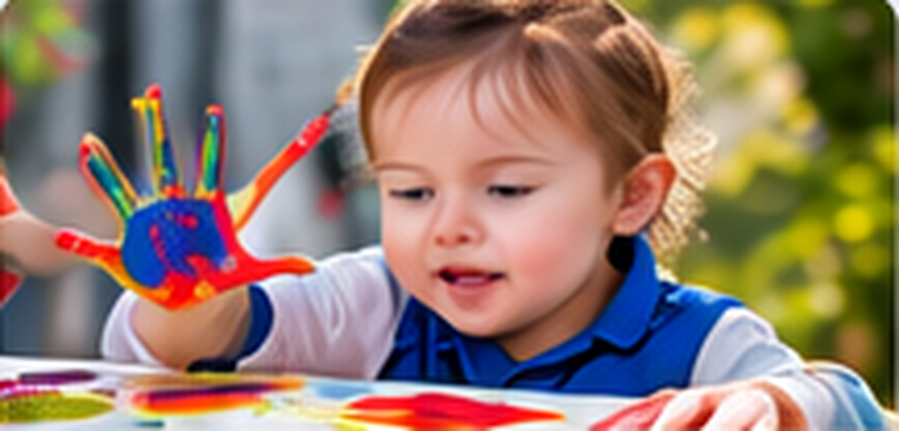 Young child exploring colourful hand painting