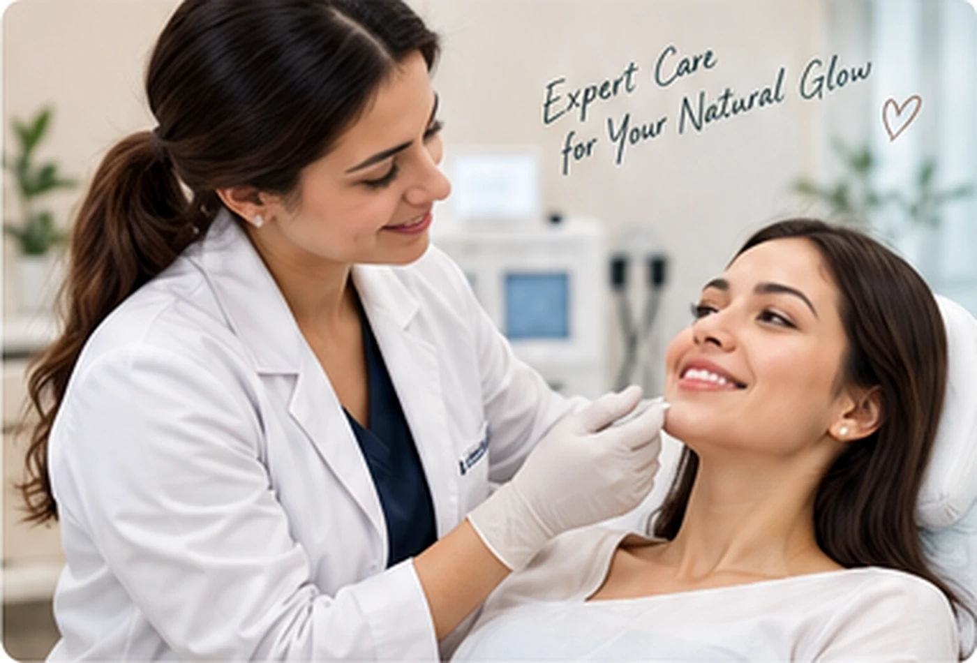 A friendly aesthetic doctor consulting with a patient at Lumière Clinic
