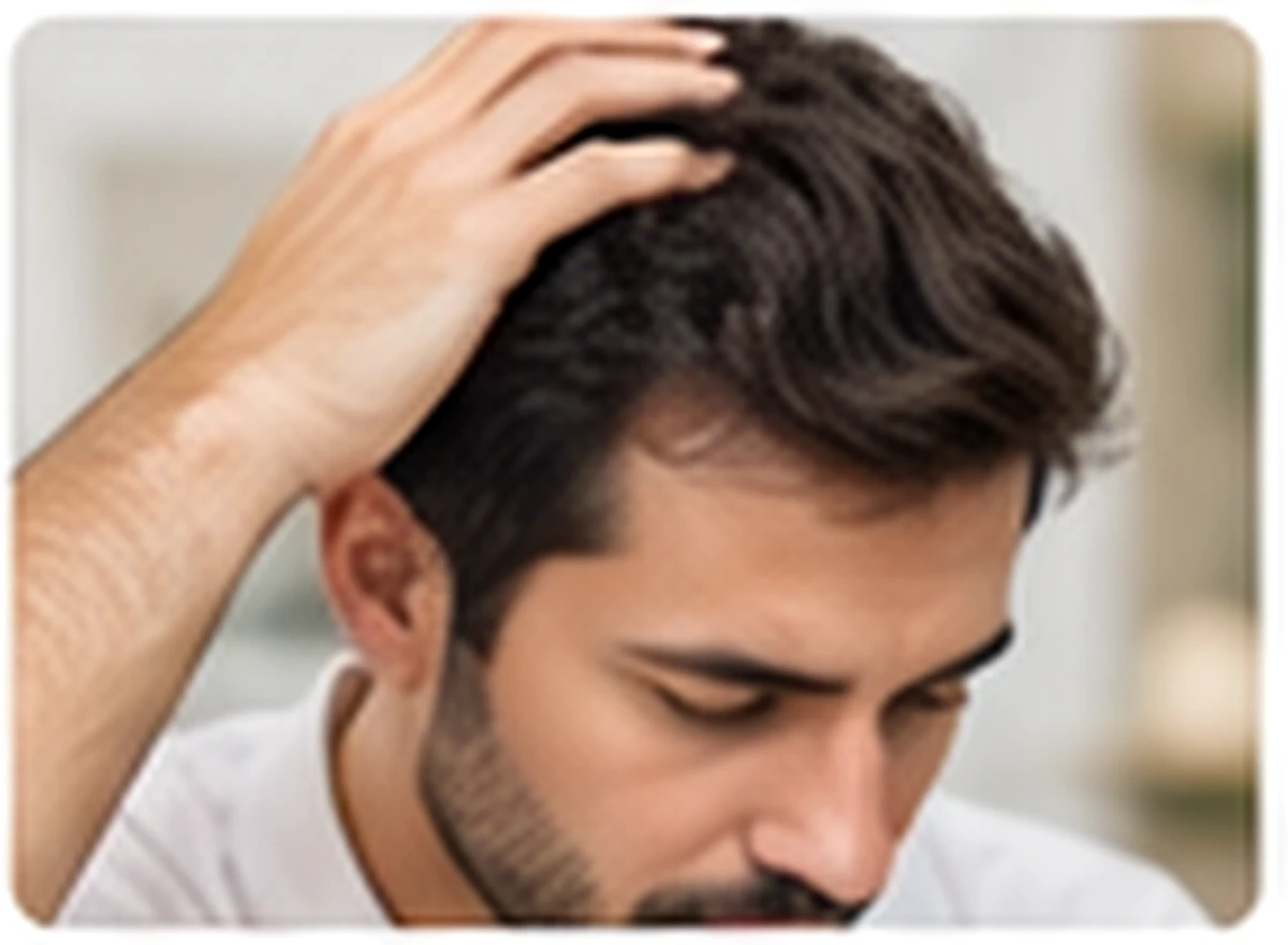 Man checking his scalp and hair